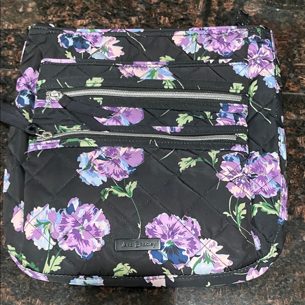 Vera Bradley Triple Zip Hipster Floating Plum Pansy